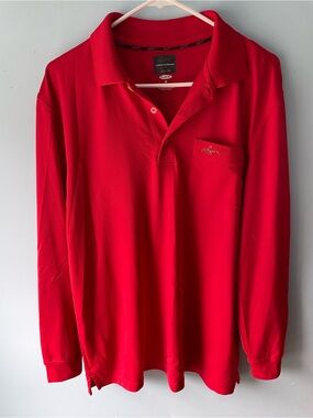 Greg Norman Collection Red Long-Sleeve Polo Sweater with Pocket
